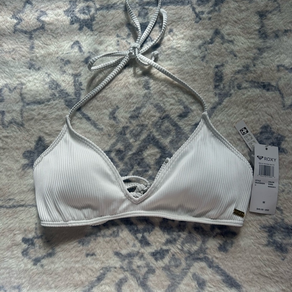 Roxy White Ribbed Halter Swim Top